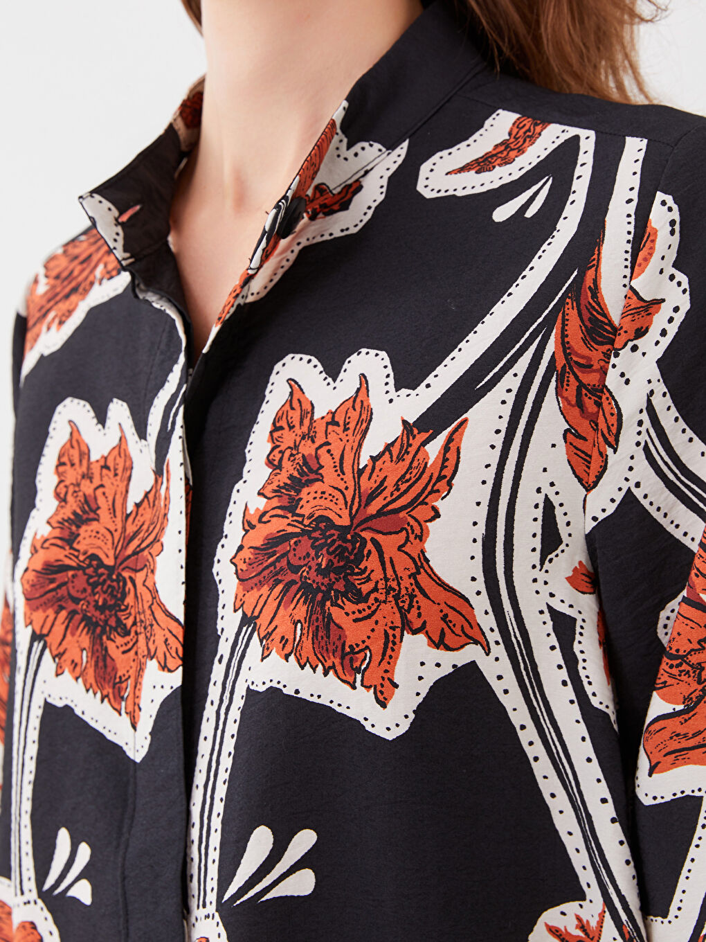 Grandad Collar Patterned Long Sleeve Women's Tunic-3