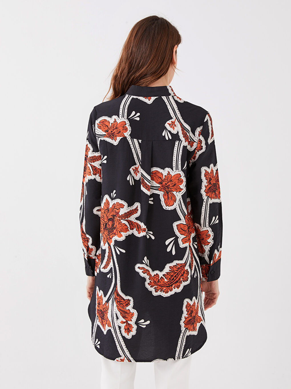 Grandad Collar Patterned Long Sleeve Women's Tunic-4