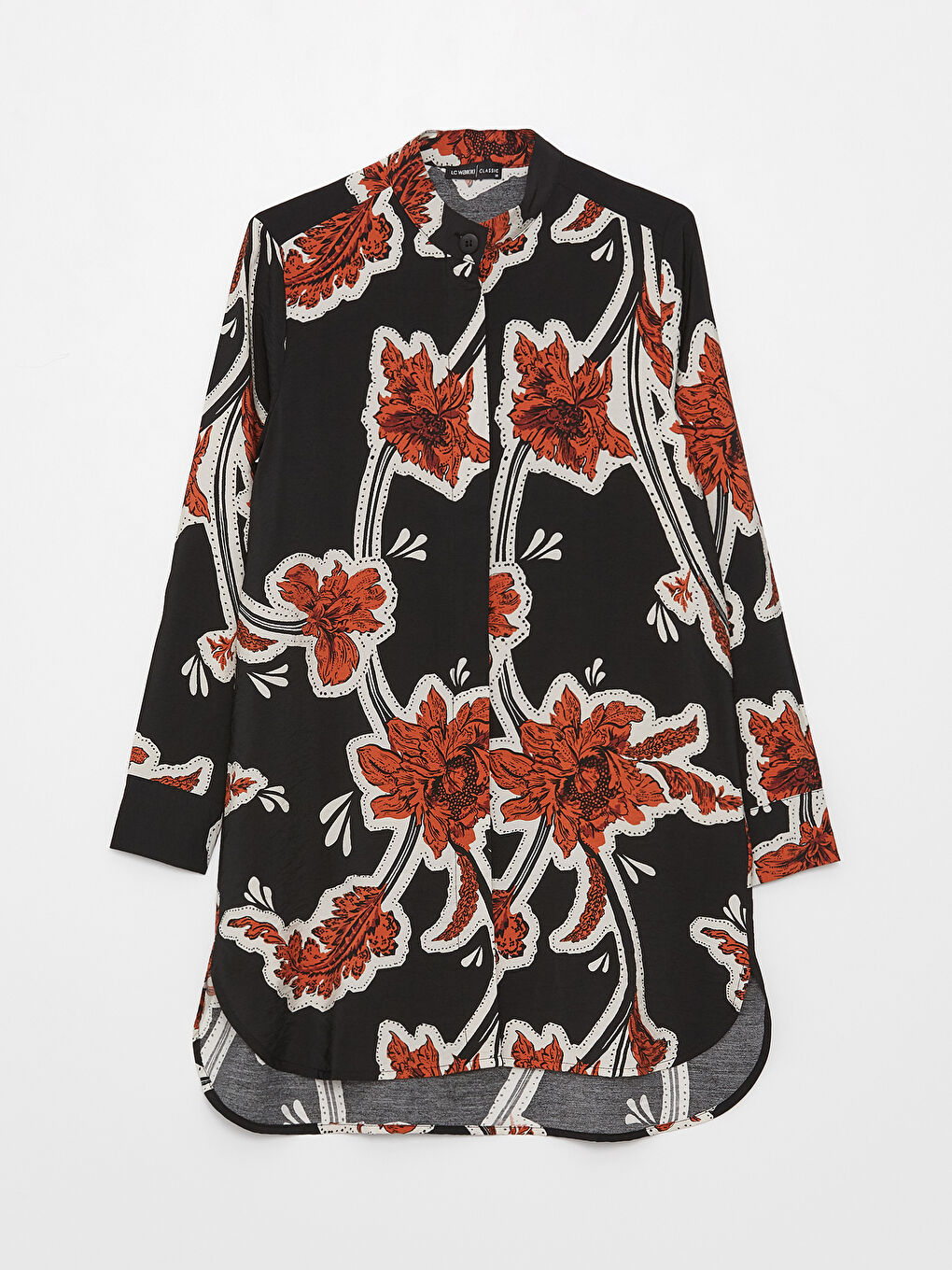 Grandad Collar Patterned Long Sleeve Women's Tunic-5