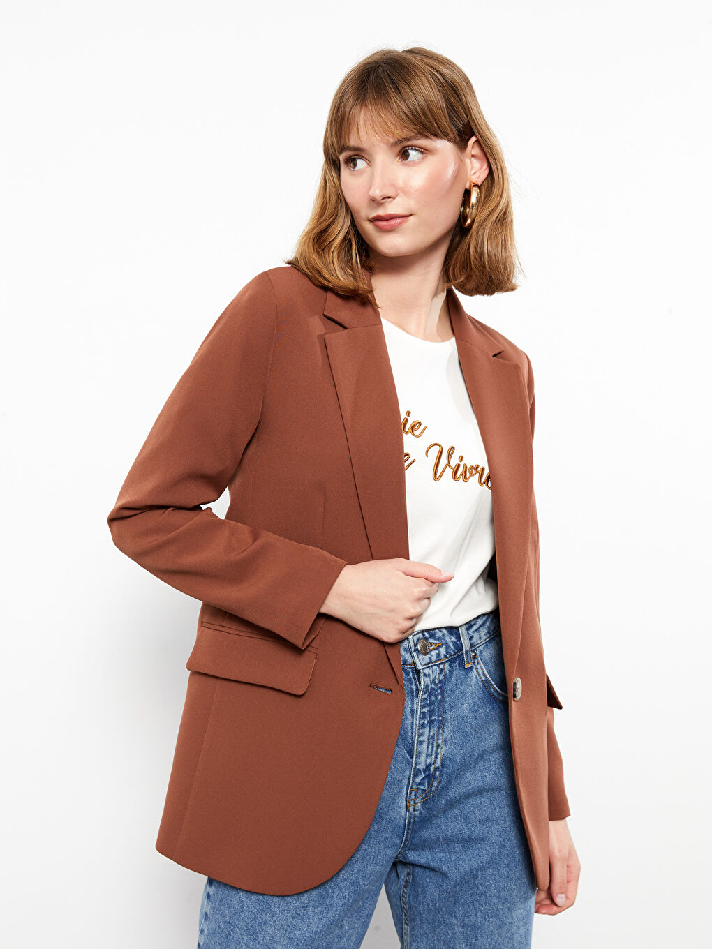 Veste Unie à Manches Longues en Crêpe pour Femmes