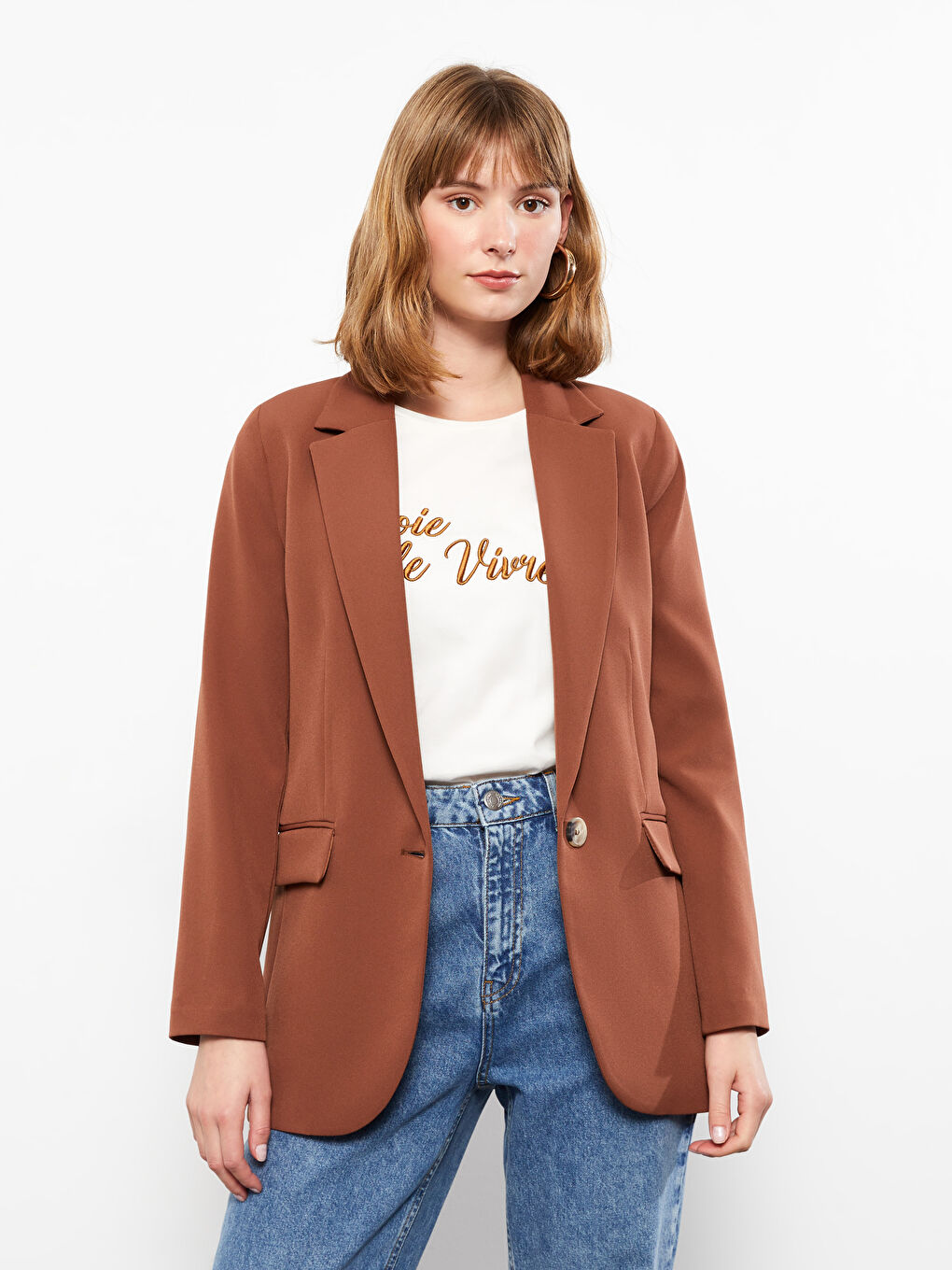 Veste Unie à Manches Longues en Crêpe pour Femmes-1