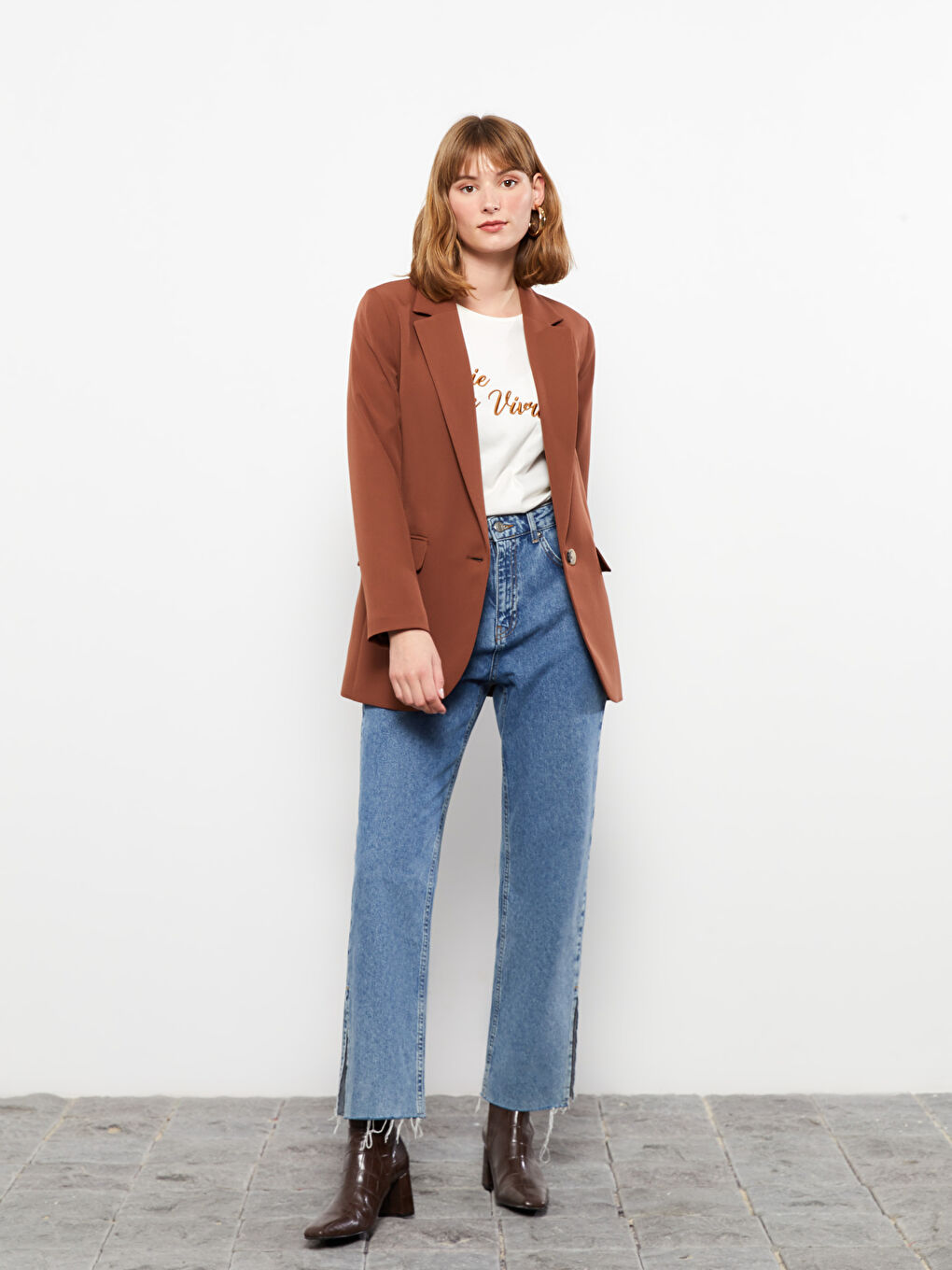 Veste Unie à Manches Longues en Crêpe pour Femmes-2