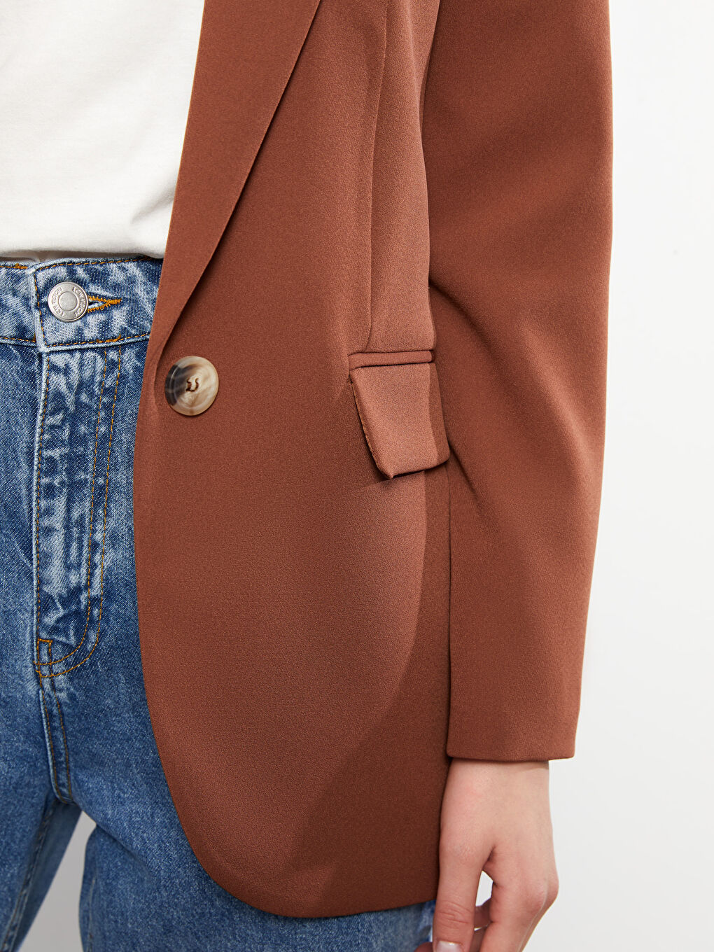 Veste Unie à Manches Longues en Crêpe pour Femmes-3