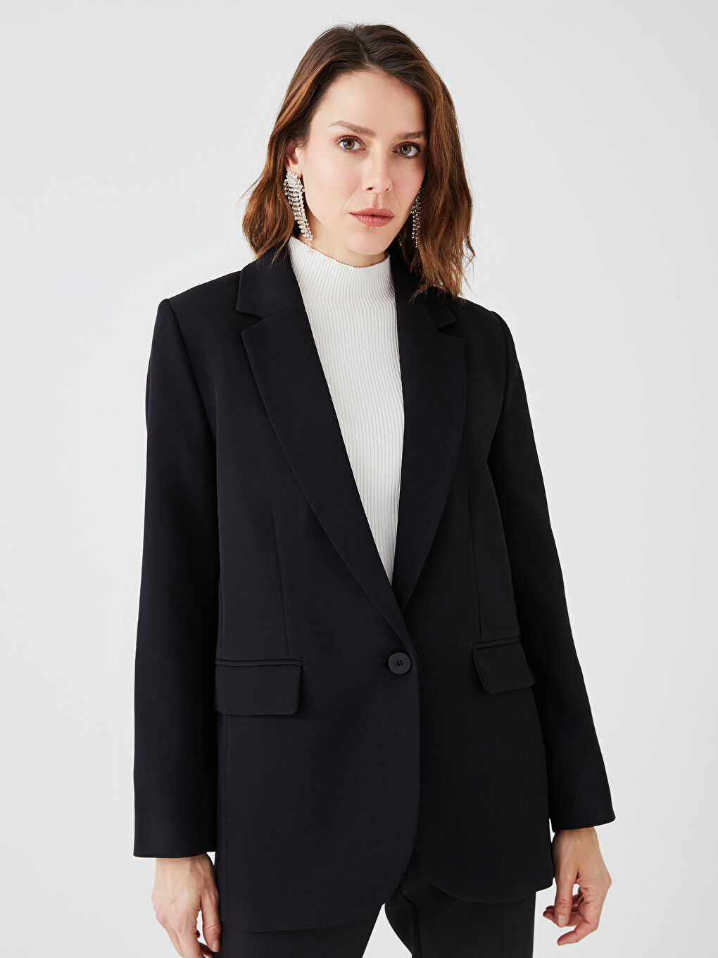 Sacou Simplu cu Mânecă Lungă din Crep pentru Femei-1