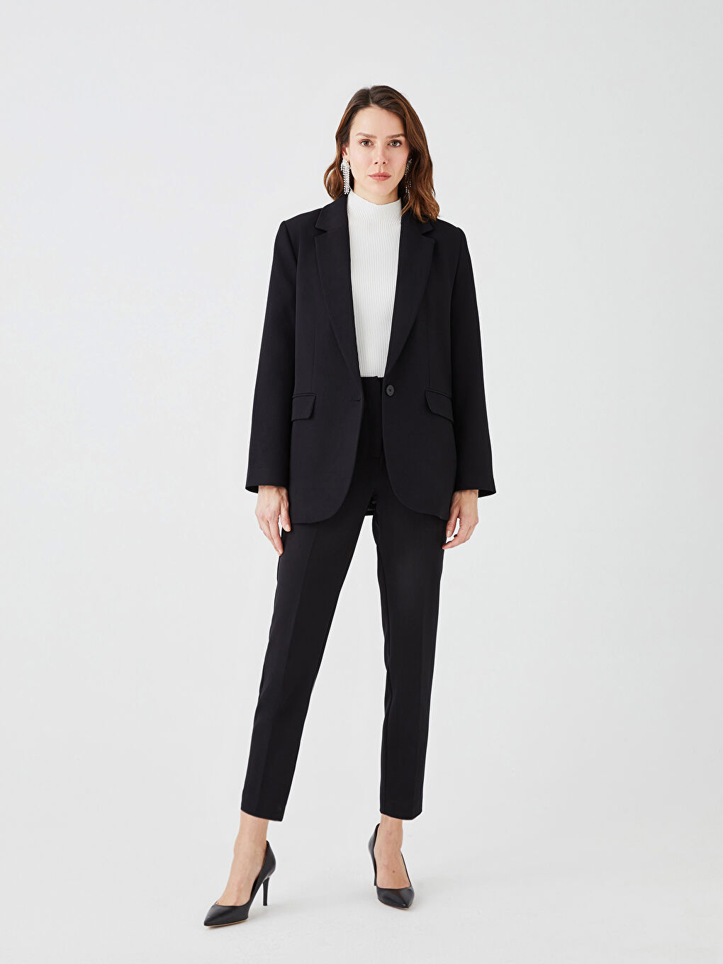 Sacou Simplu cu Mânecă Lungă din Crep pentru Femei-2