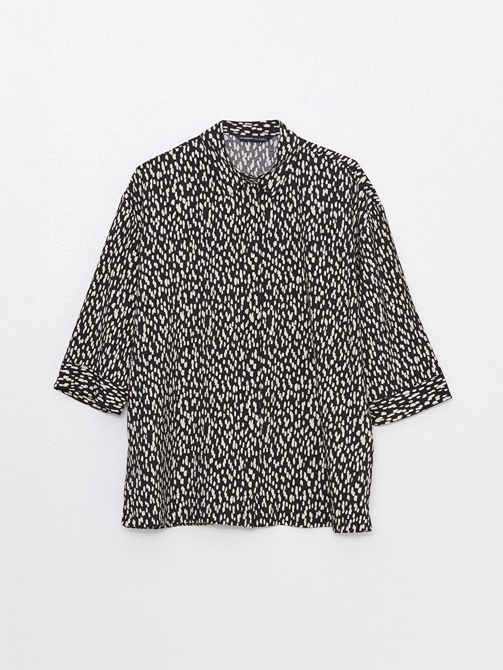 Siyah Desenli Oversize Kadın Gömlek-5