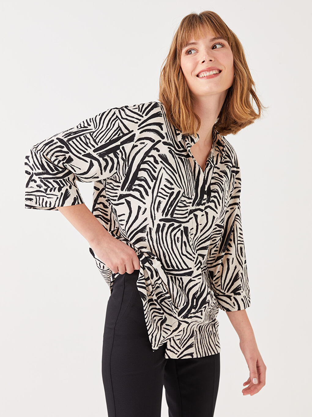 LC Waikiki Patterned Oversize Women's Shirt -S35286Z8-LU7