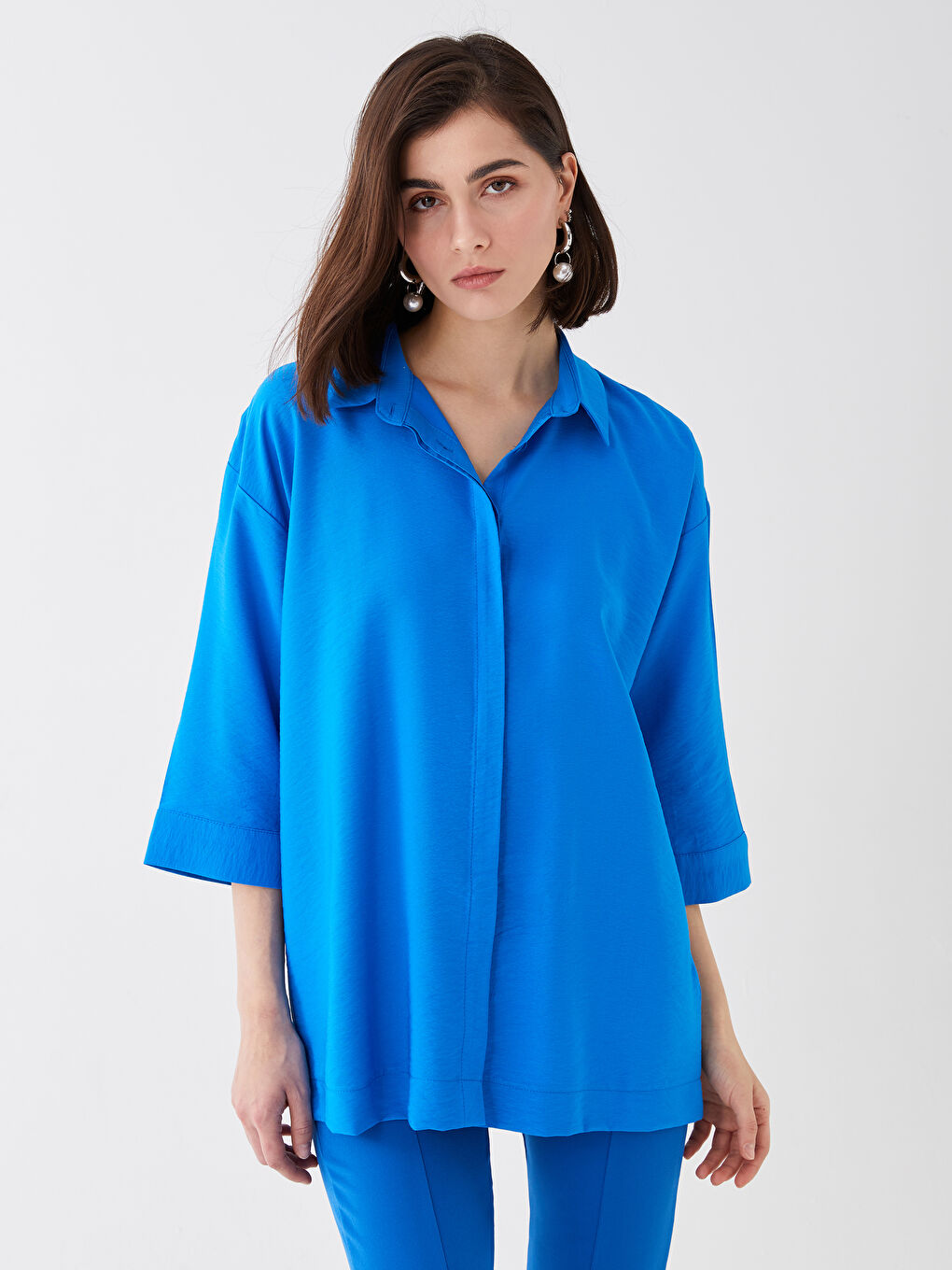 Women's Hidden Button Closure Plain Shirt