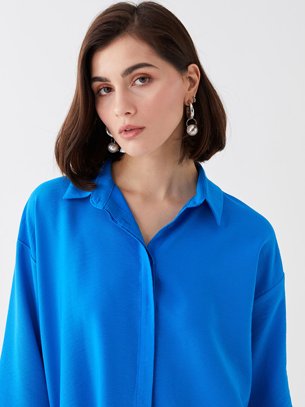 Women's Hidden Button Closure Plain Shirt-1