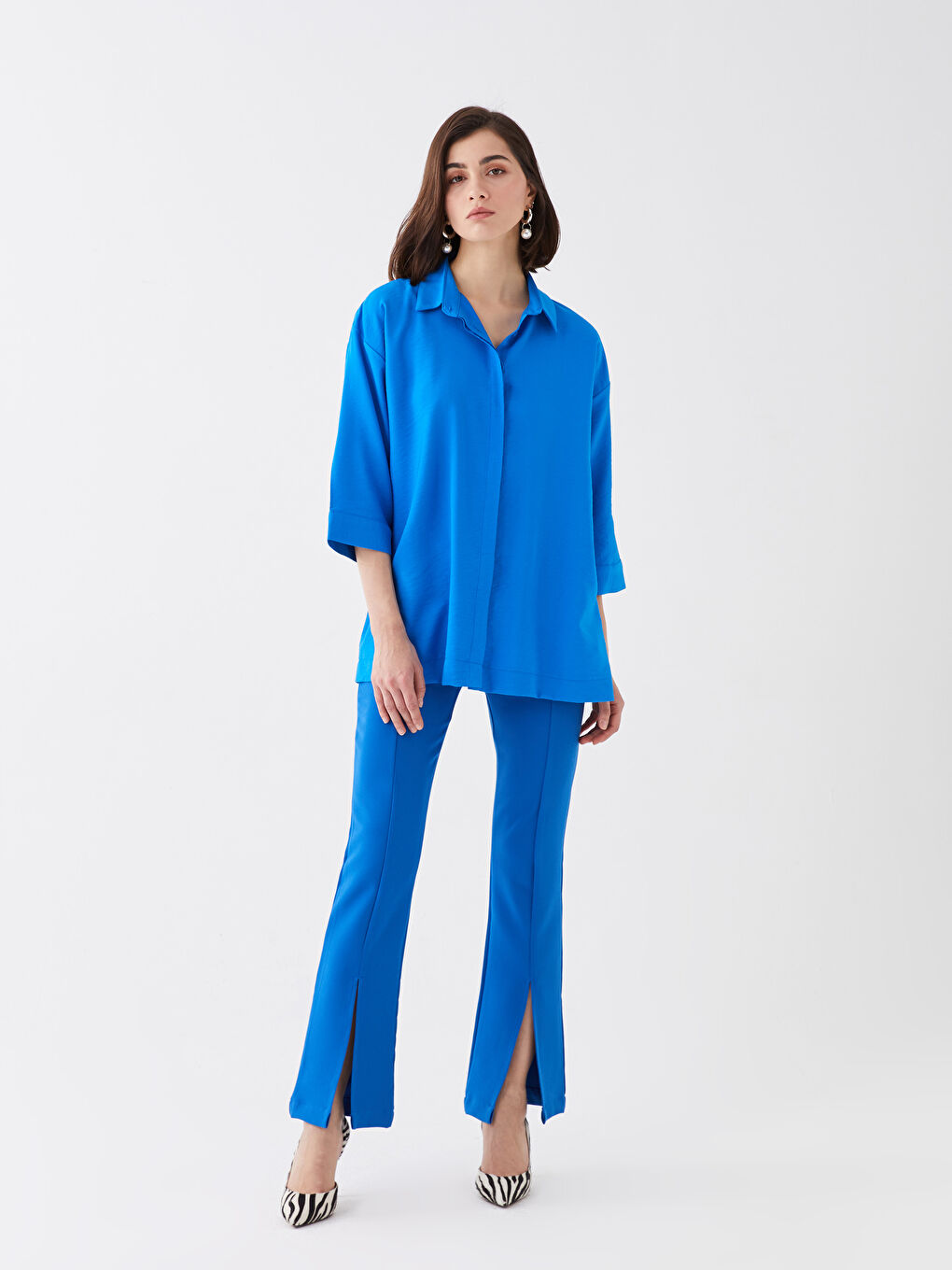 Women's Hidden Button Closure Plain Shirt-2