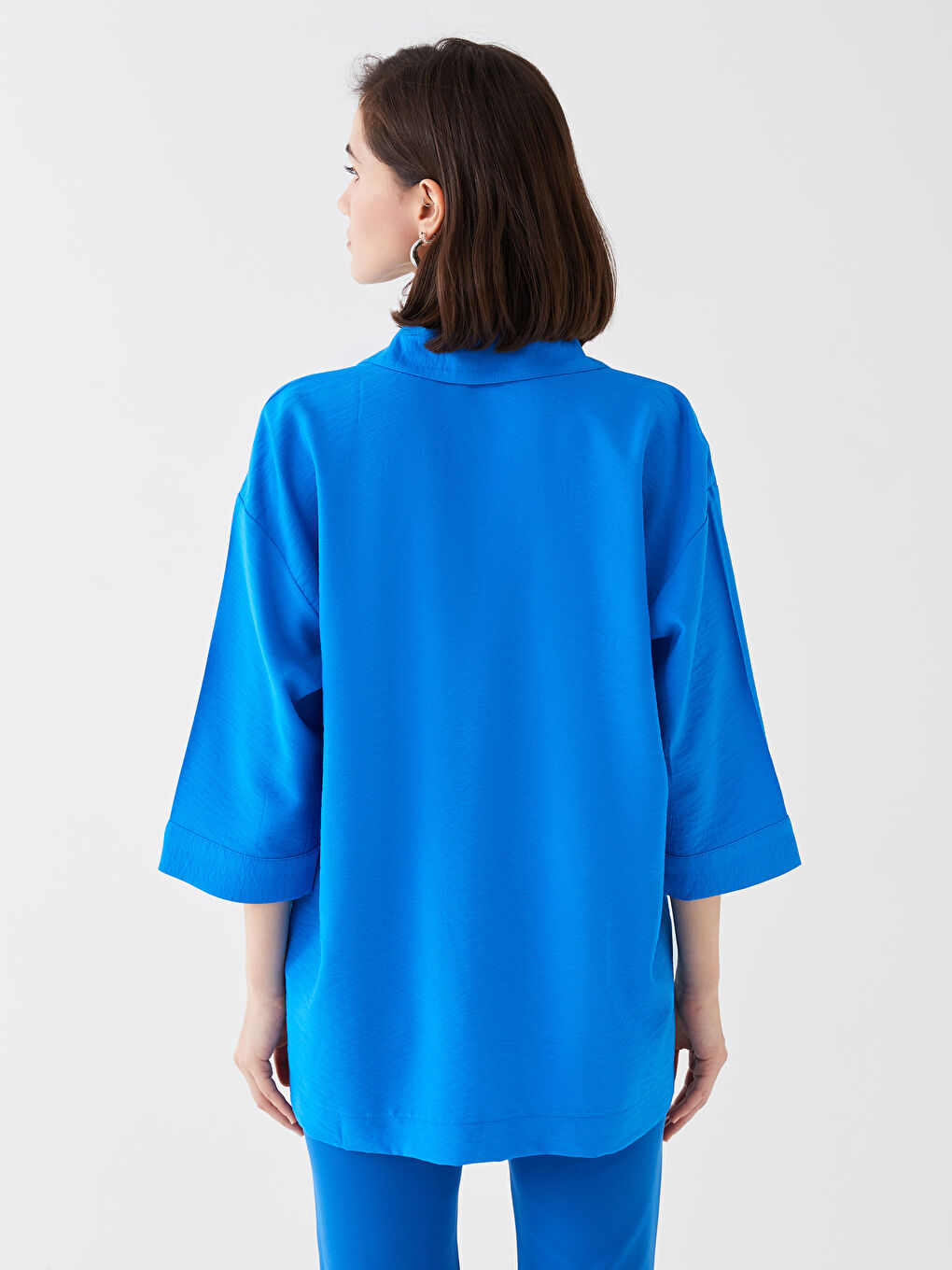 Women's Hidden Button Closure Plain Shirt-4