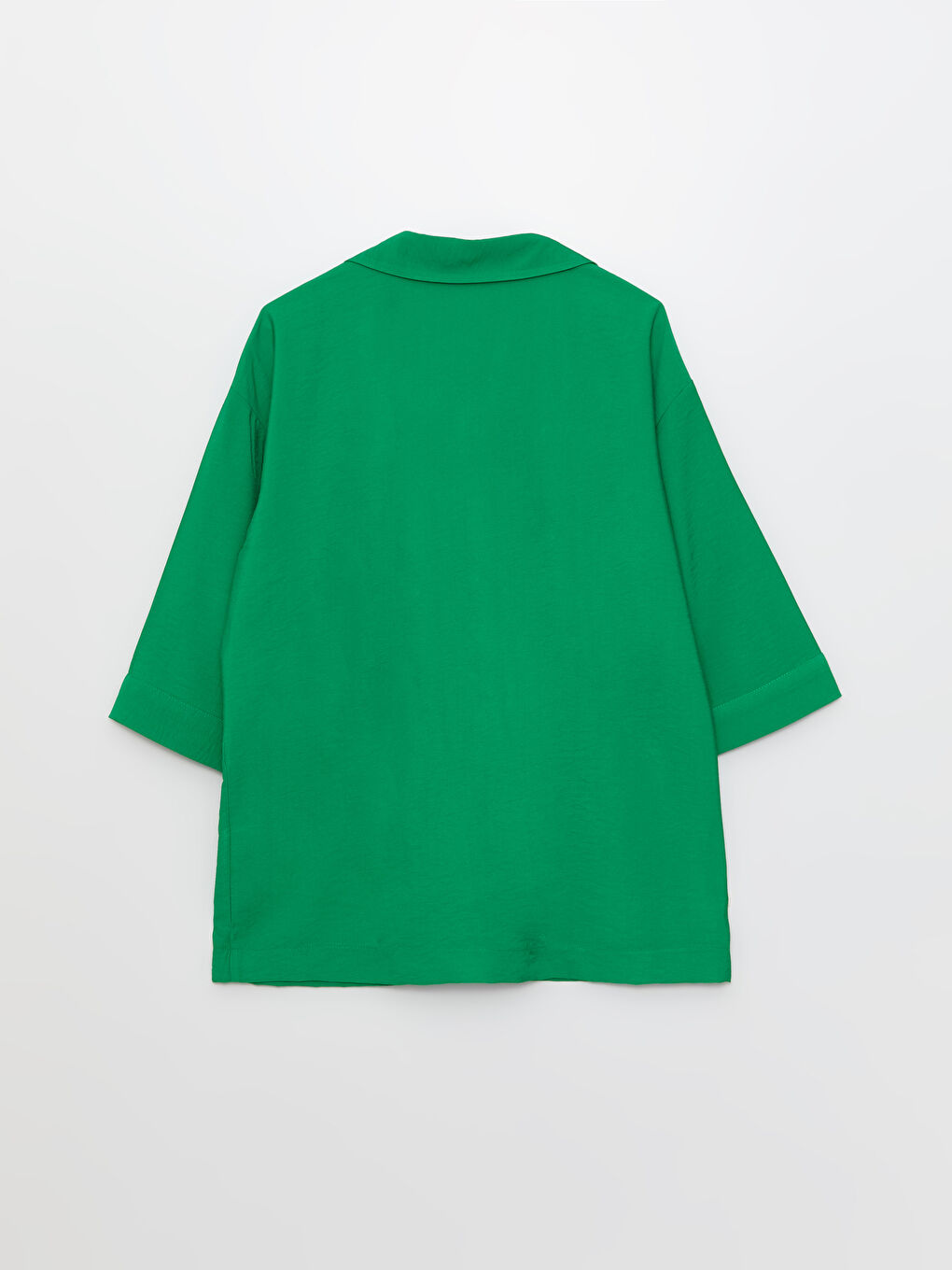 Yeşil Kadın Gizli Düğme Kapamalı Düz Gömlek-6