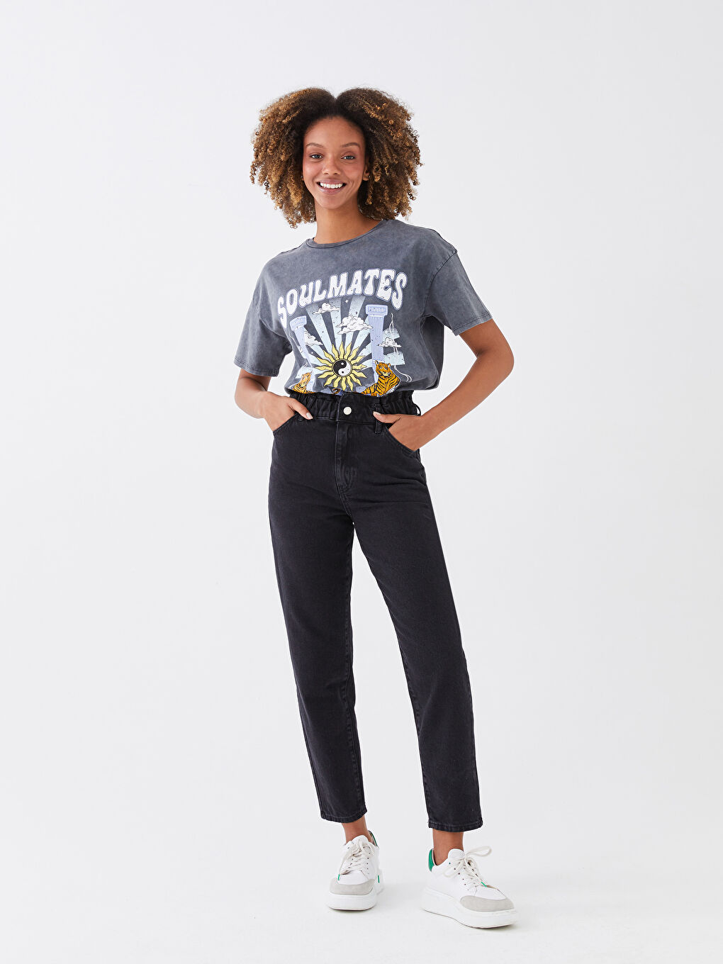 Women's High Waist Slouchy Pocket Detailed Jean Trousers