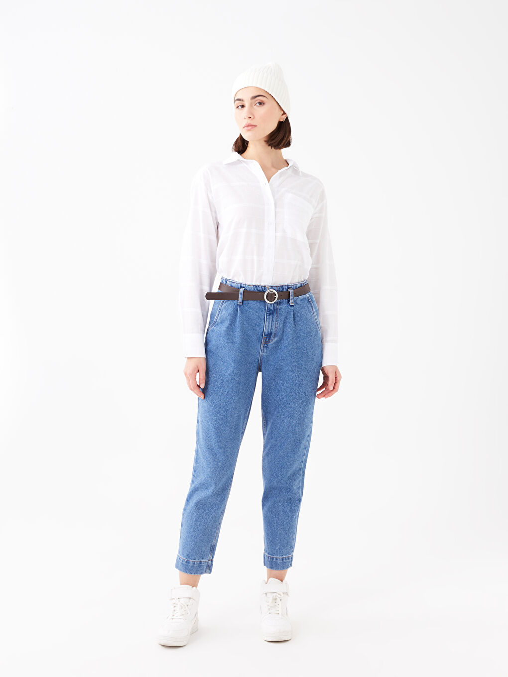 High Waist Mom Fit Belt Detailed Women's Jean Trousers -S35312Z8-507