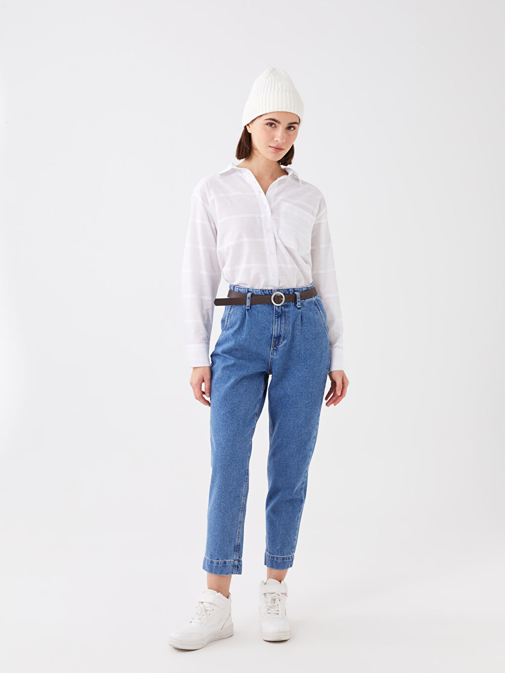 High Waist Mom Fit Belt Detailed Women's Jean Trousers -S35312Z8-507