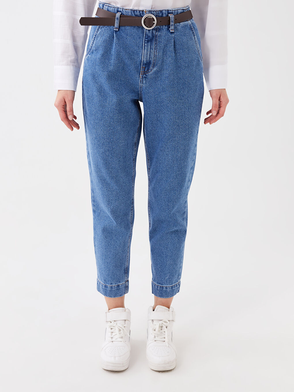 High Waist Mom Fit Belt Detailed Women's Jean Trousers -S35312Z8-507