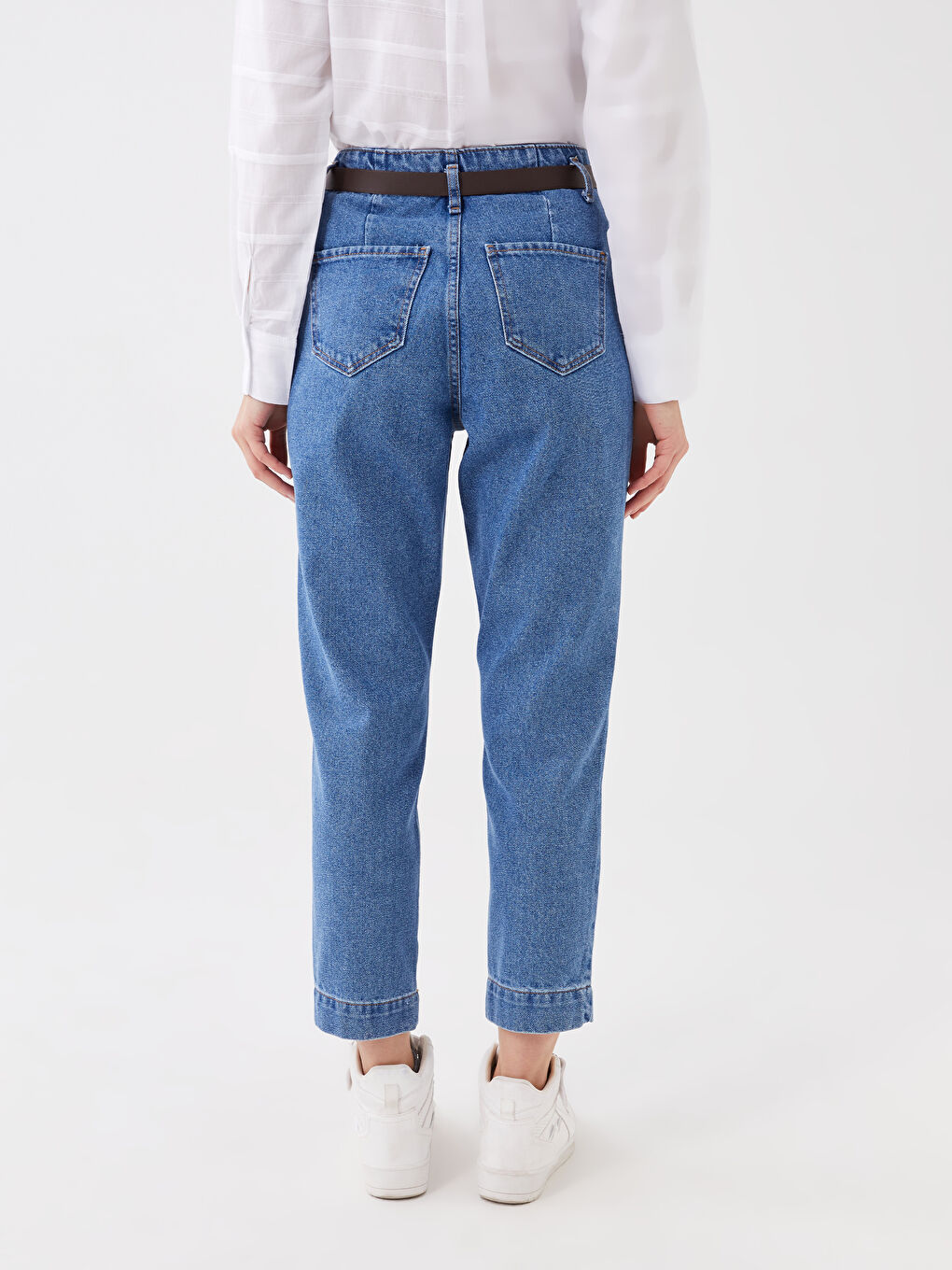 High Waist Mom Fit Belt Detailed Women's Jean Trousers -S35312Z8-507