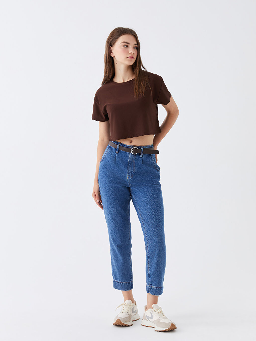 High Waist Mom Fit Belt Detailed Women's Jean Trousers -S35312Z8-507