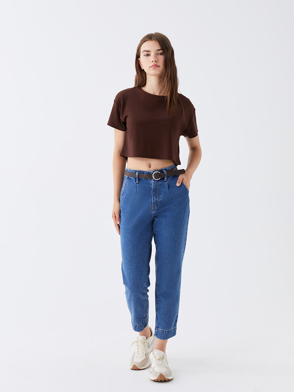High Waist Mom Fit Belt Detailed Women's Jean Trousers -S35312Z8-507