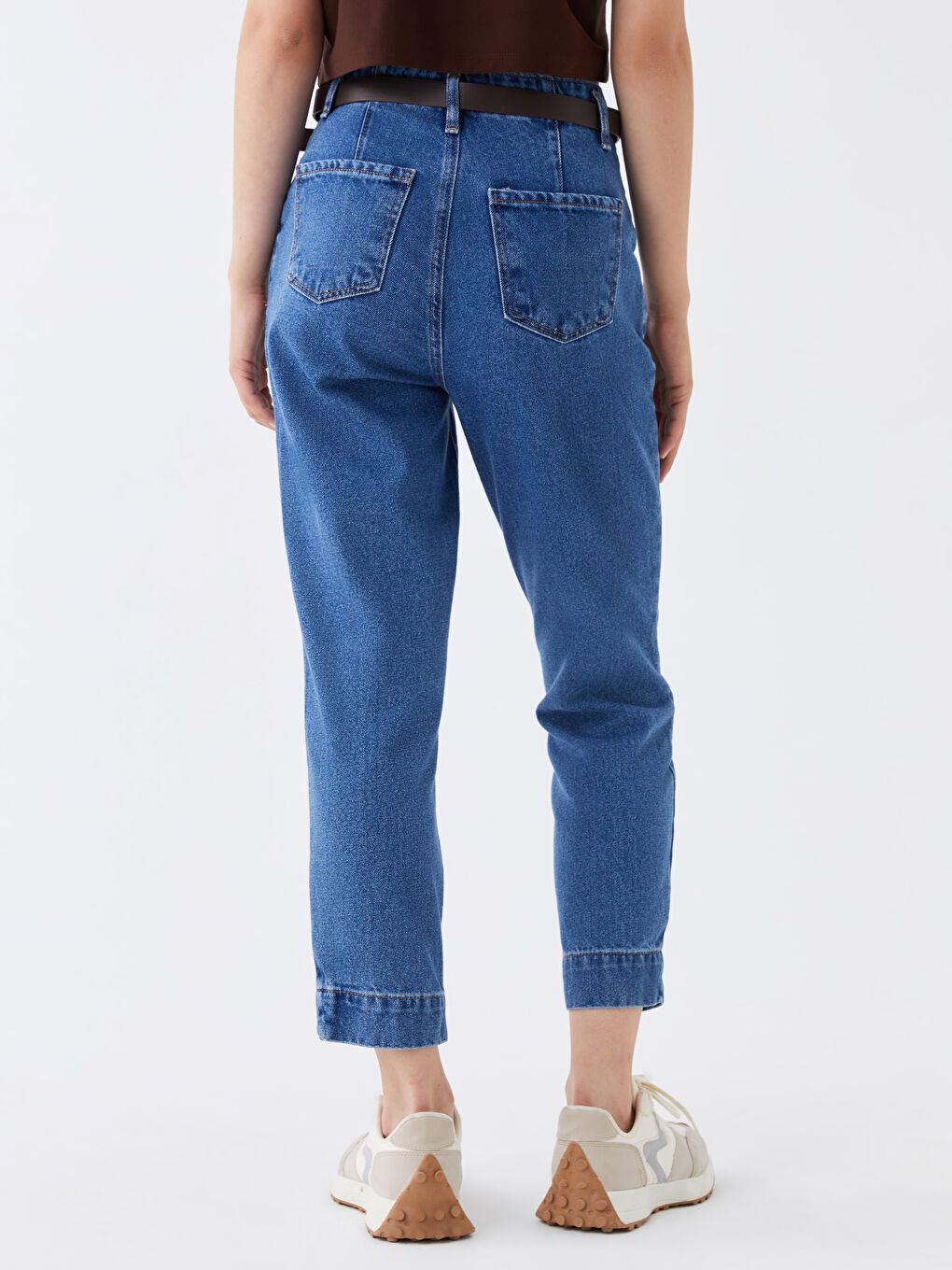 High Waist Mom Fit Belt Detailed Women's Jean Trousers -S35312Z8-507