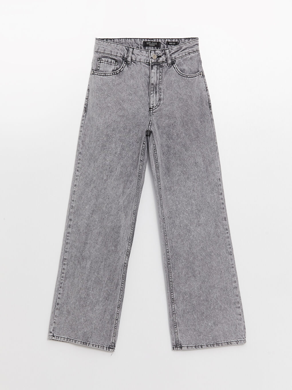 Blugi cu Talie Înaltă, Wideleg, Detalii Buzunar pentru Femei-5