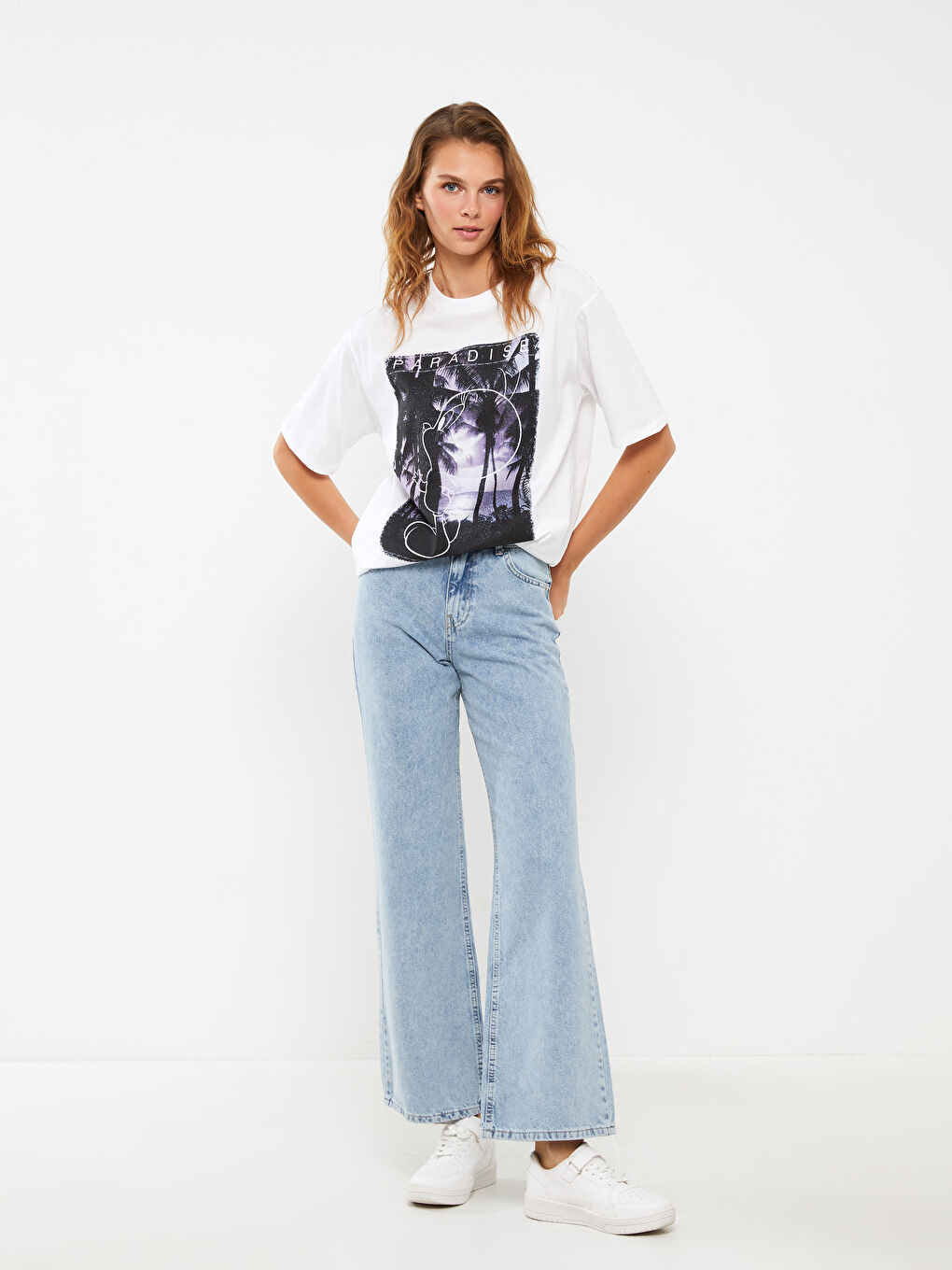 İndigo Yüksek Bel Wideleg Kadın Jean Pantolon