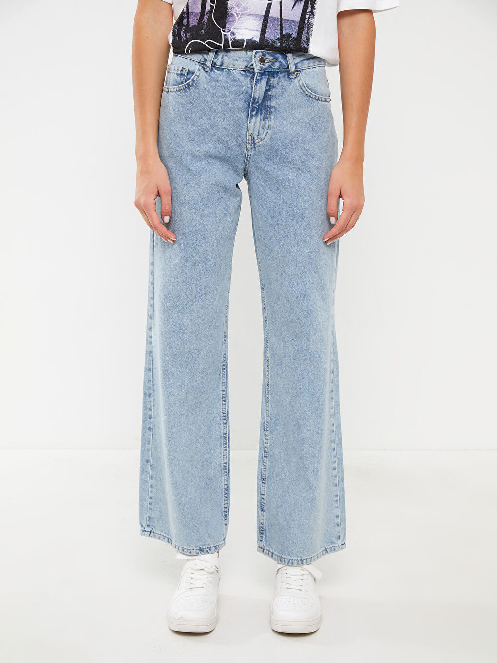 İndigo Yüksek Bel Wideleg Kadın Jean Pantolon-2