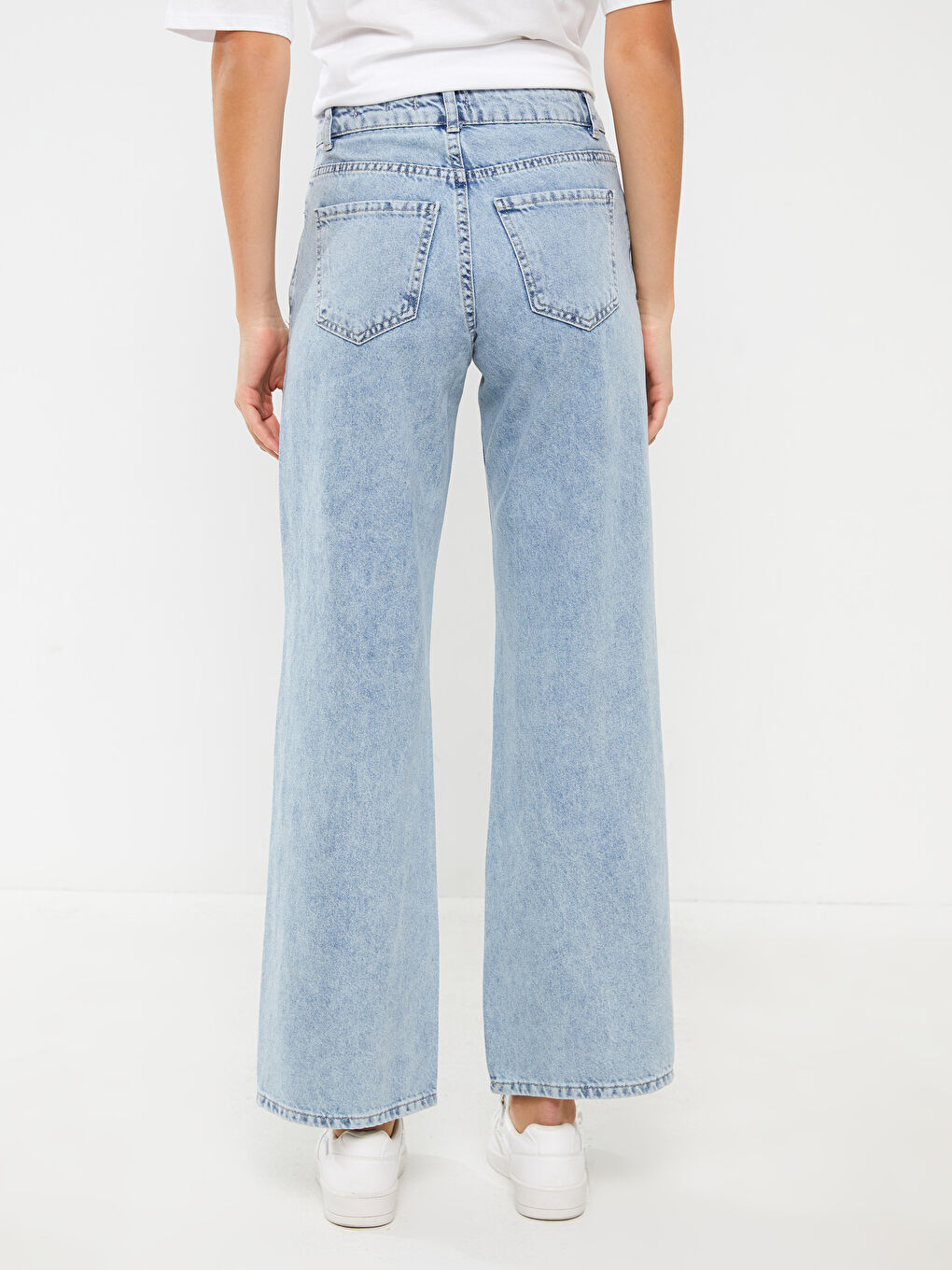 İndigo Yüksek Bel Wideleg Kadın Jean Pantolon-3