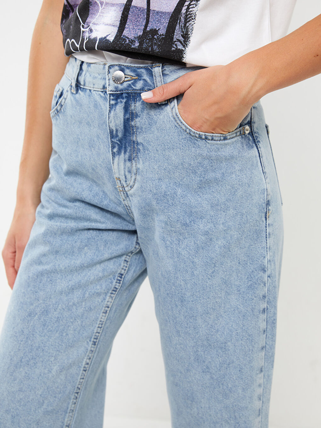 İndigo Yüksek Bel Wideleg Kadın Jean Pantolon-4