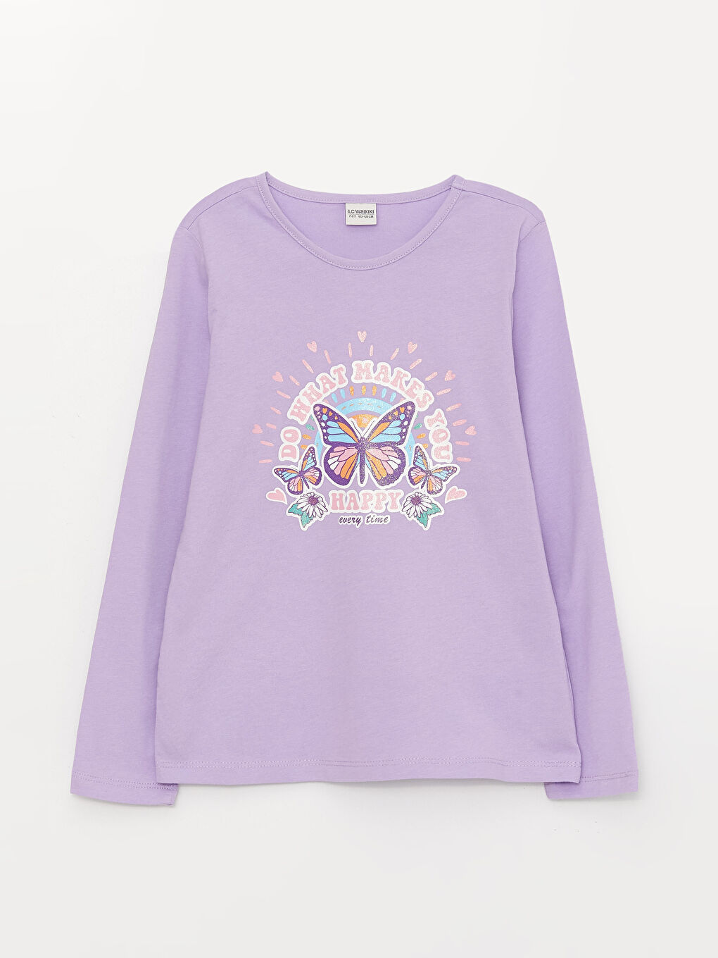 Crew Neck Printed Long Sleeve Girls' T-Shirt