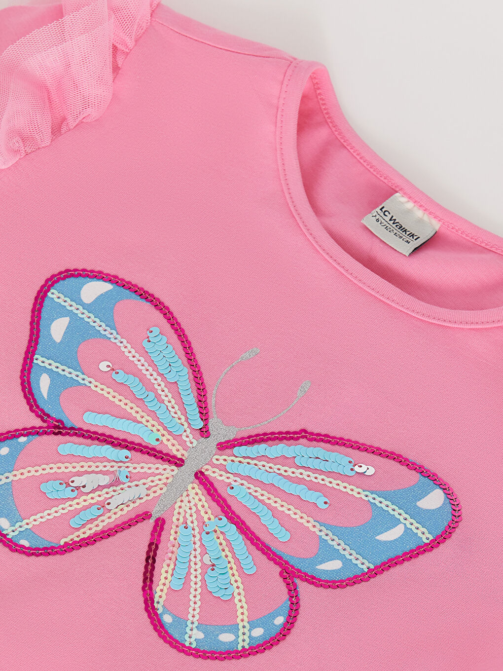 Crew Neck Sequin Embroidered Long Sleeve Cotton Girls T-Shirt-2