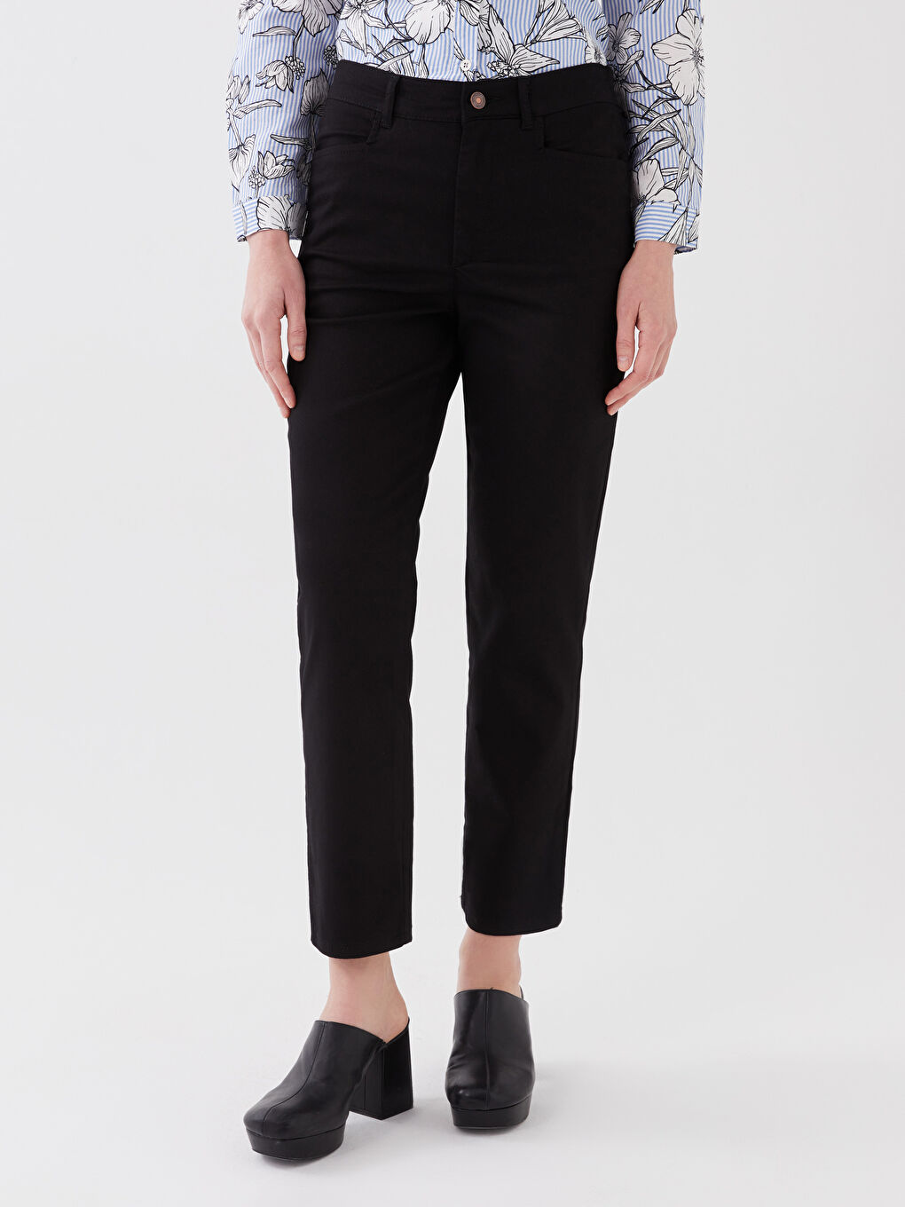 Siyah Kadın Dar Kalıp Gabardin Pantolon-2