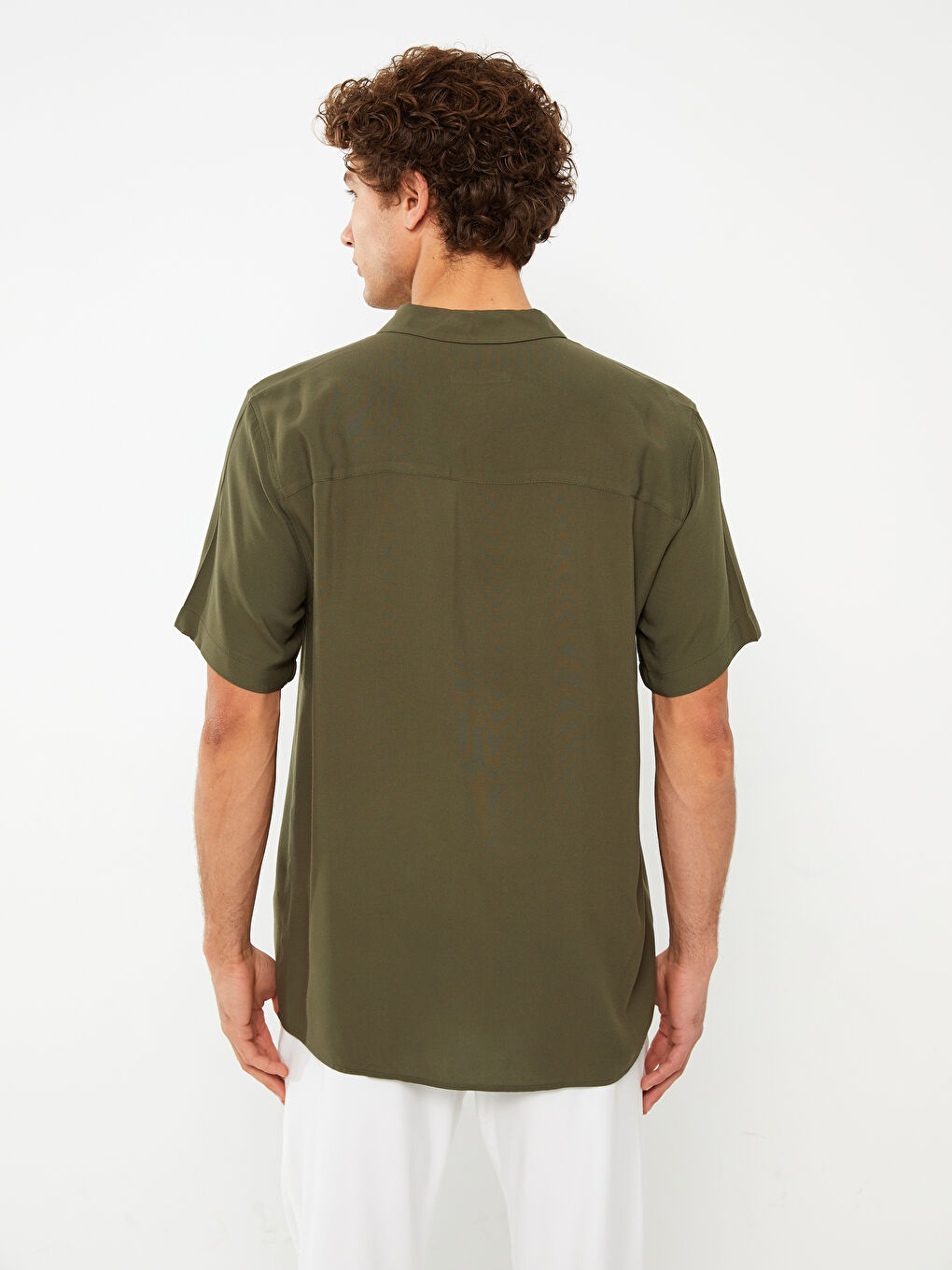 Haki Regular Fit Kısa Kollu Viskon Erkek Gömlek-3