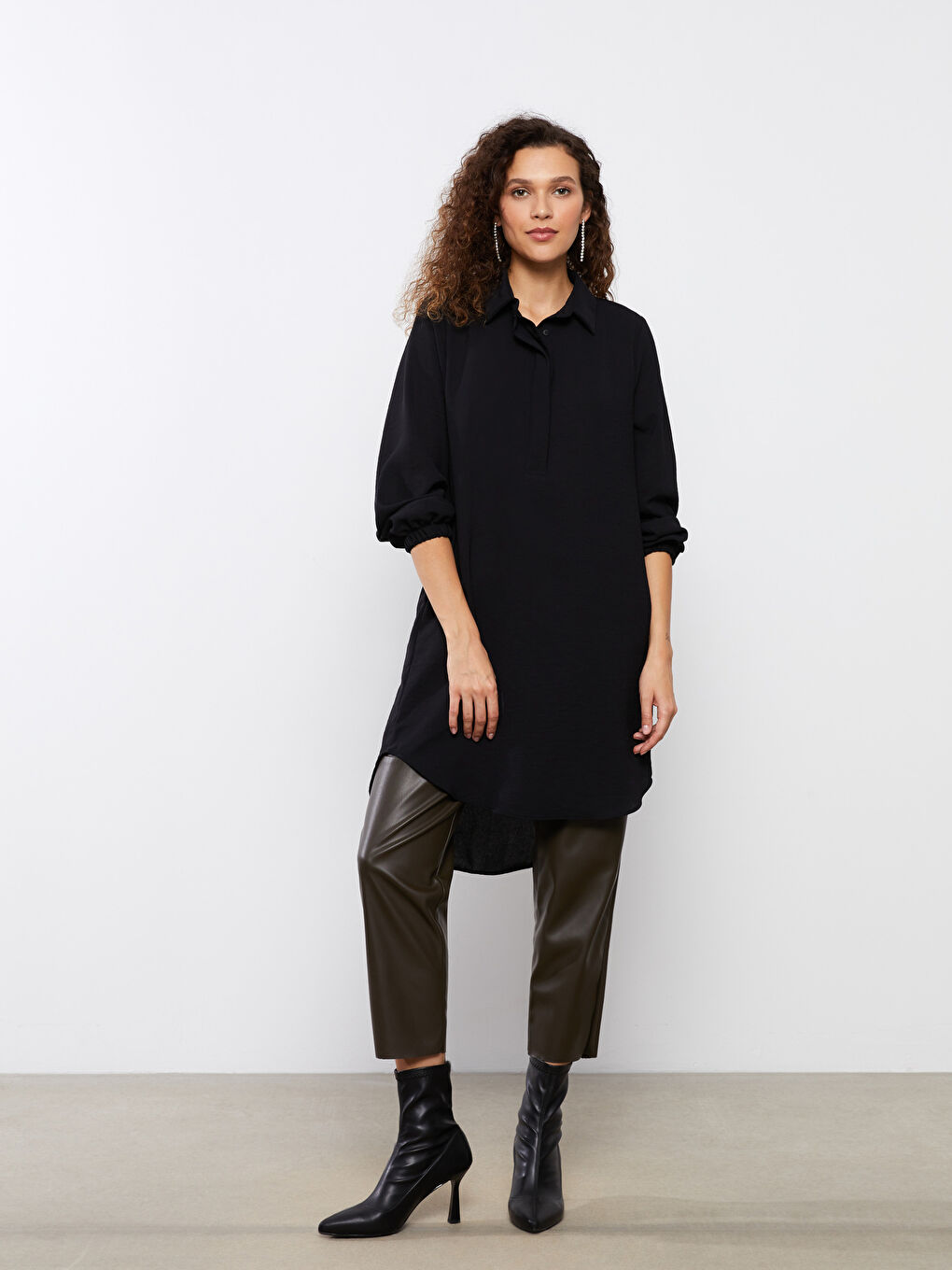 قميص تونيك للسيدات كم طويل سادة