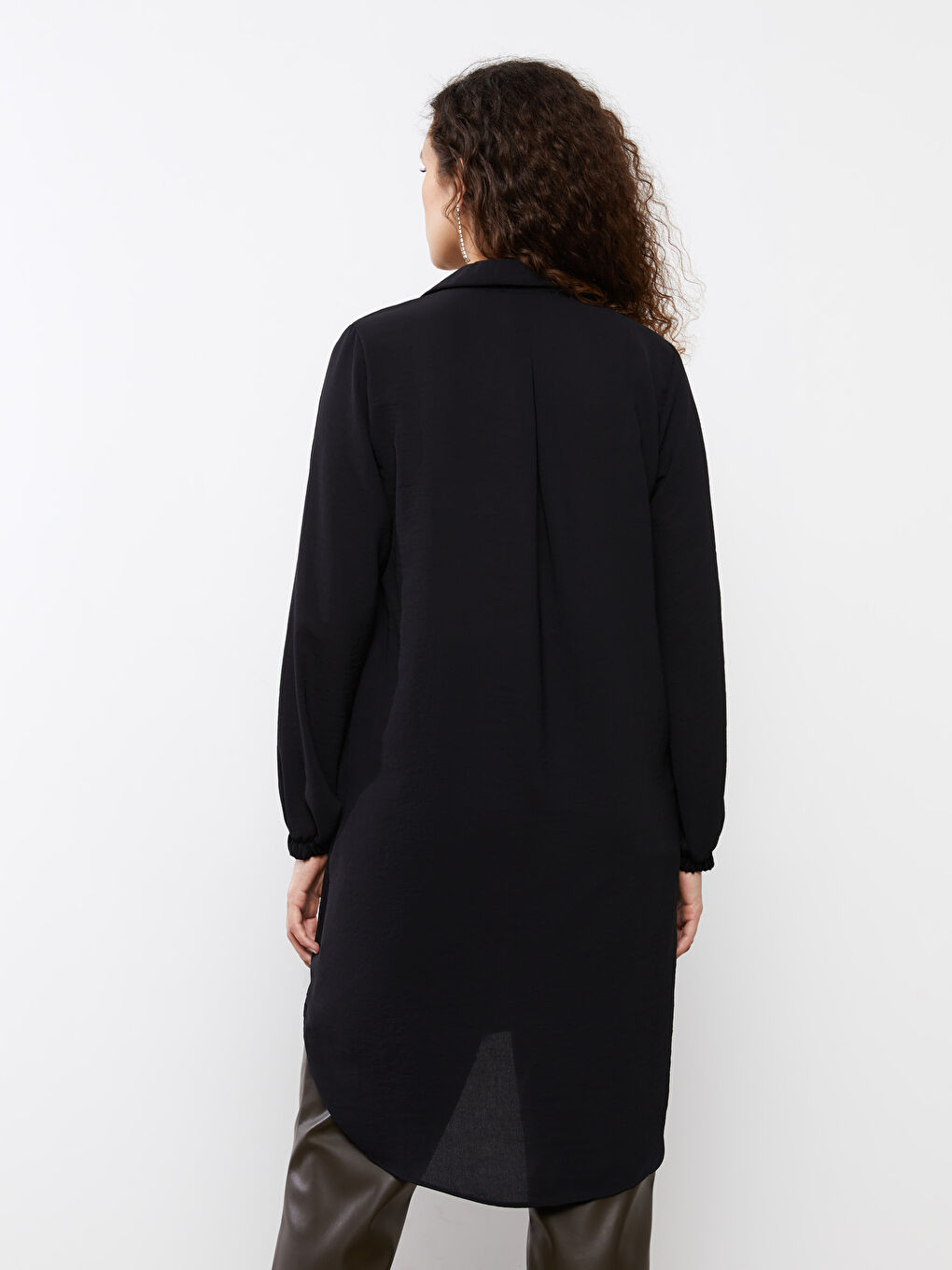 قميص تونيك للسيدات كم طويل سادة-4