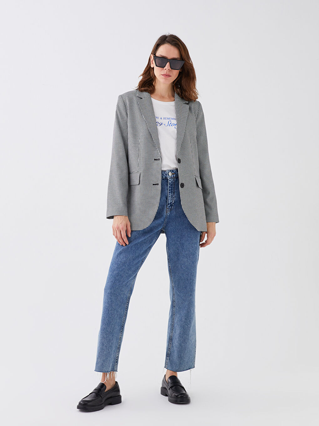 جاكيتات كم طويل بنقشة قدم الإوز للسيدات-2