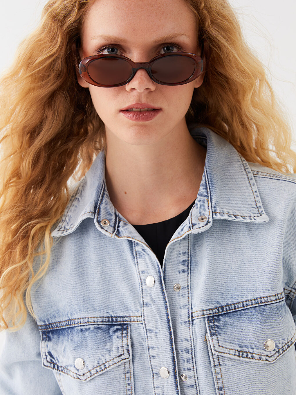 İndigo Gömlek Yaka Oversize Kadın Jean Ceket