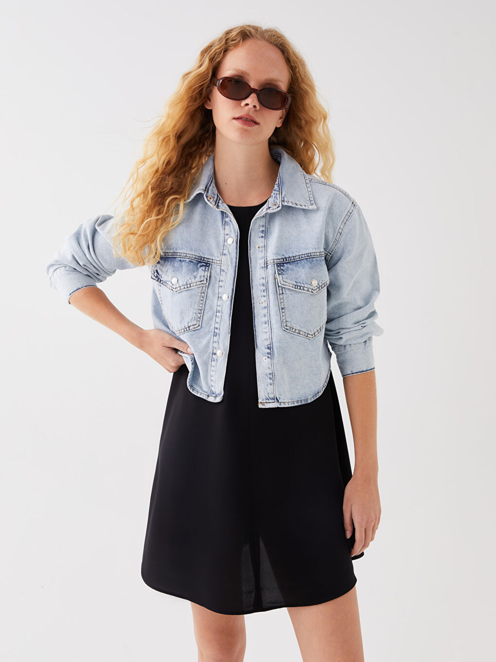 İndigo Gömlek Yaka Oversize Kadın Jean Ceket-1