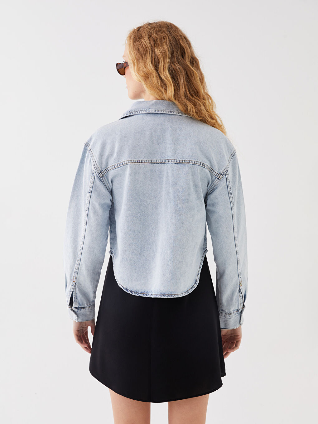 İndigo Gömlek Yaka Oversize Kadın Jean Ceket-4