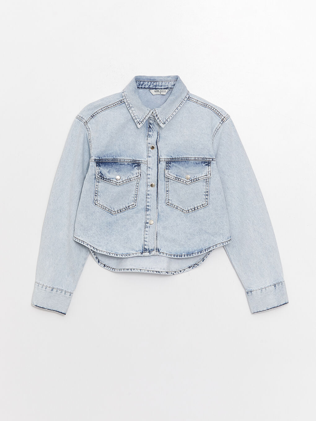 İndigo Gömlek Yaka Oversize Kadın Jean Ceket-5