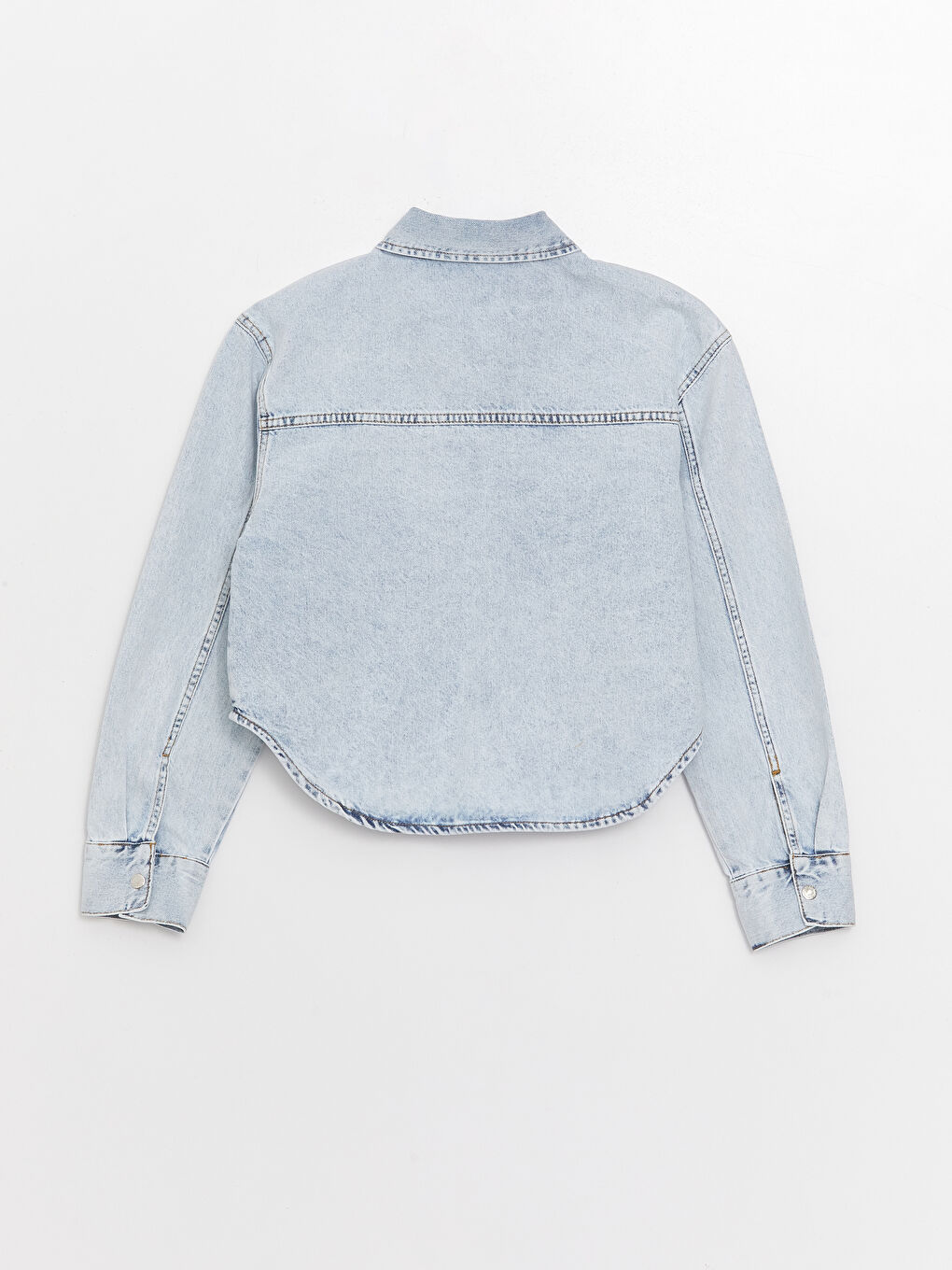 İndigo Gömlek Yaka Oversize Kadın Jean Ceket-6