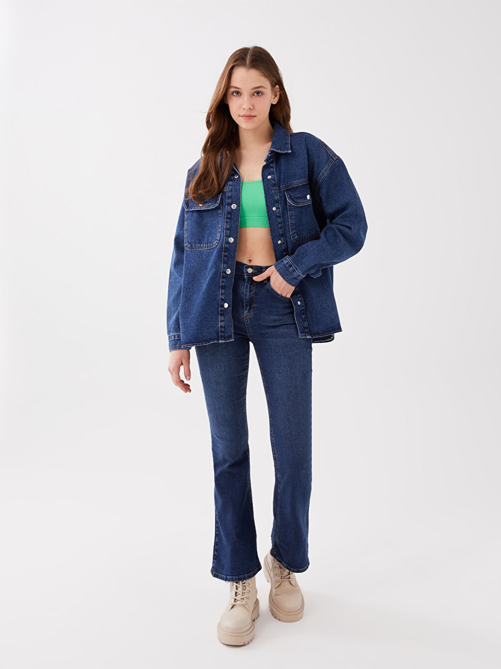 Geacă Cămașă Supradimensionată din Denim pentru Femei-2