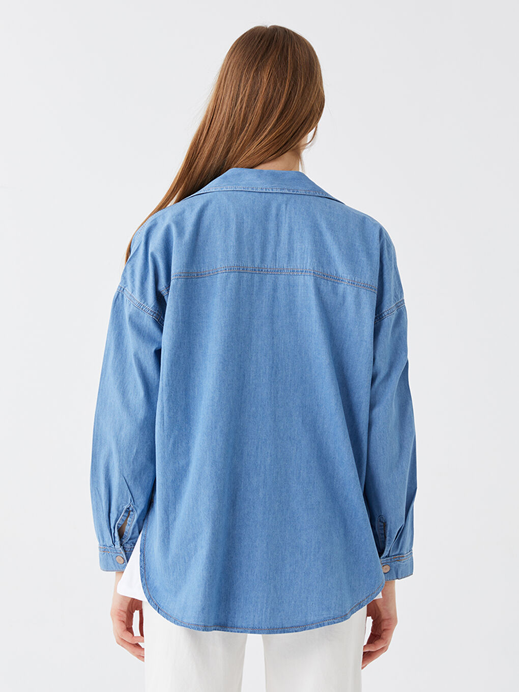 LCW Vision Plain Long Sleeve Oversize Women's Denim Shirt -S35399Z8-507