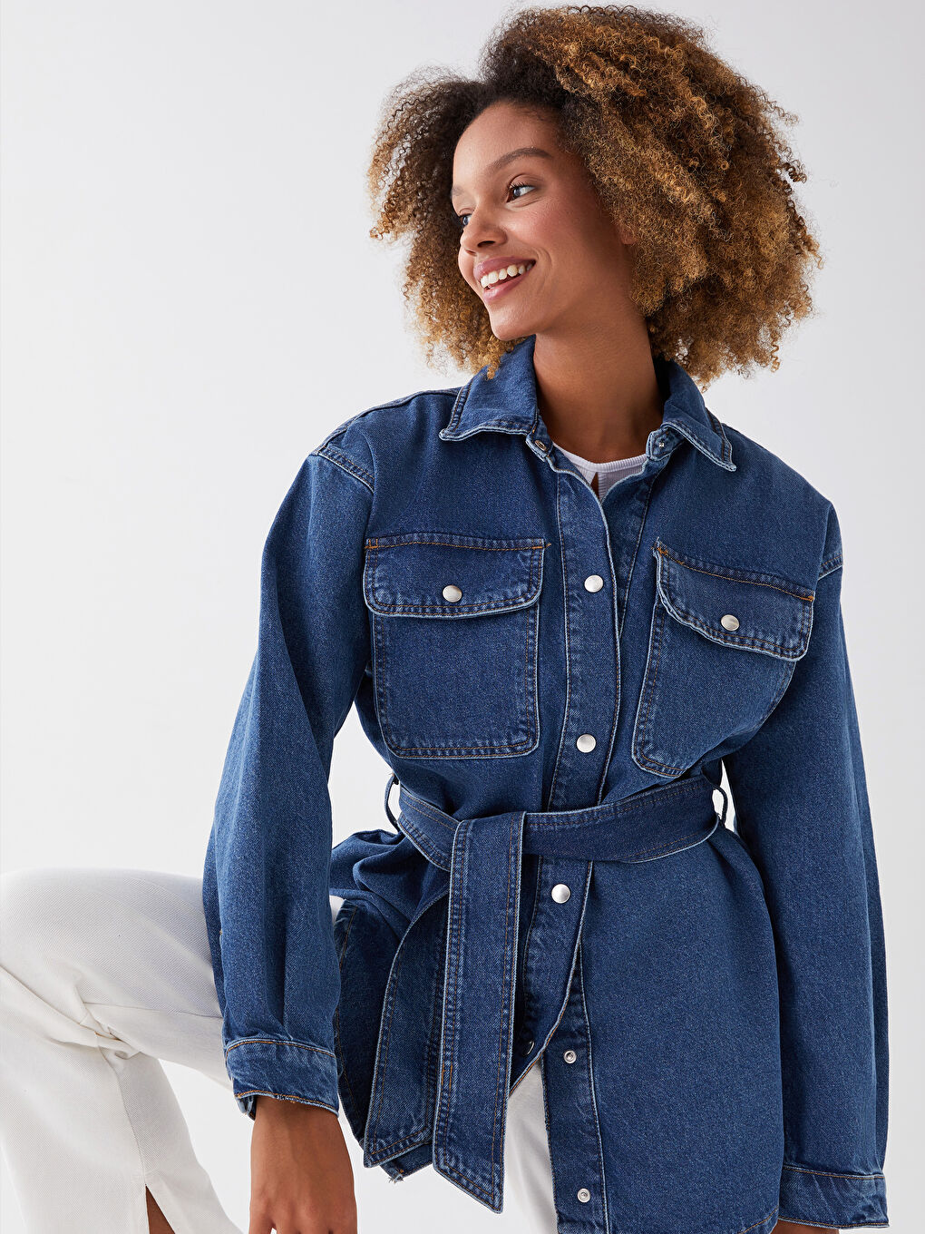 LCW Vision Shirt Collar Oversize Women's Denim Jacket -S35400Z8-507