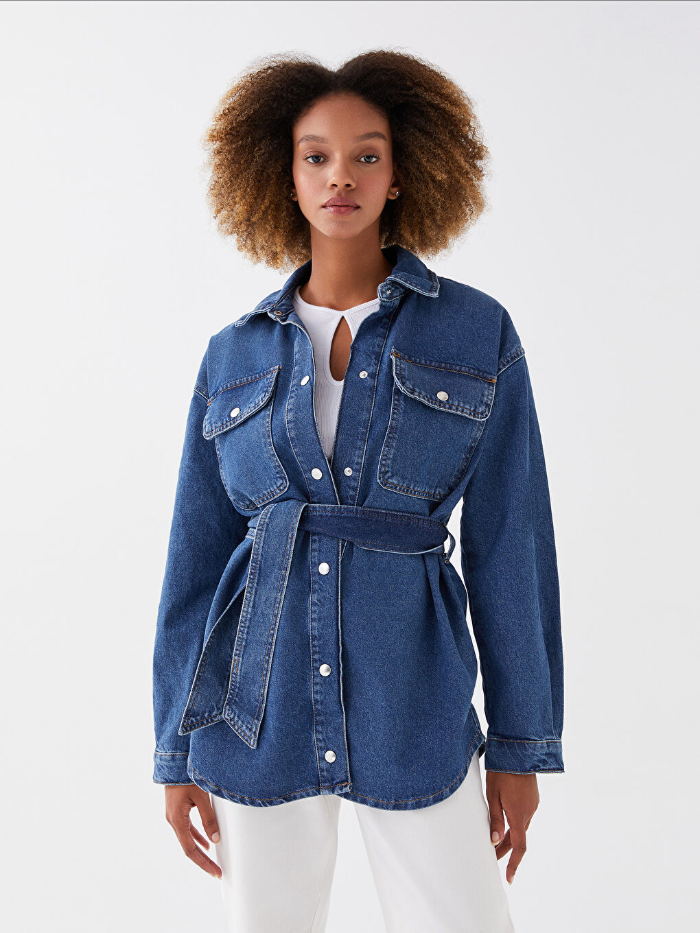 LCW Vision Shirt Collar Oversize Women's Denim Jacket -S35400Z8-507