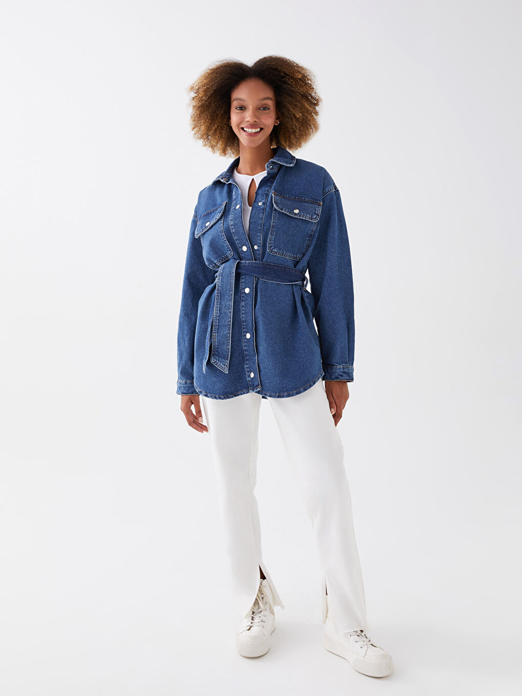 LCW Vision Shirt Collar Oversize Women's Denim Jacket -S35400Z8-507
