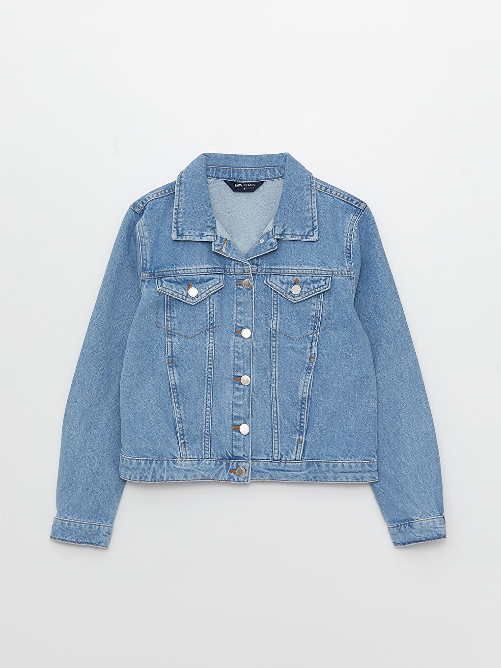 Collared Neck Women's Denim Jacket-4