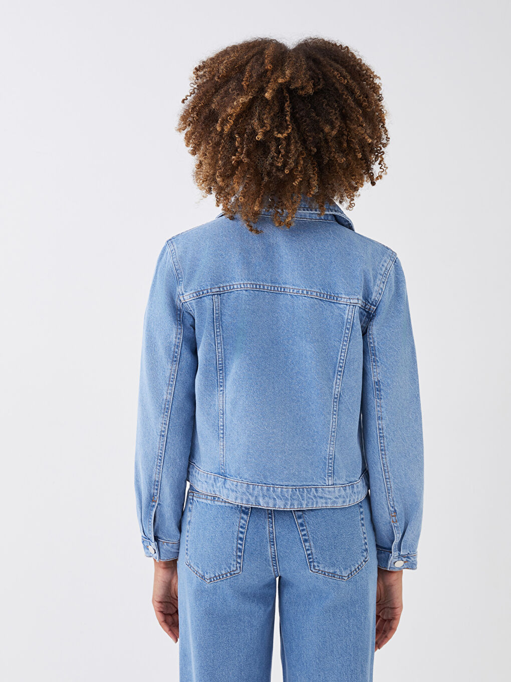 Collared Neck Women's Denim Jacket-3