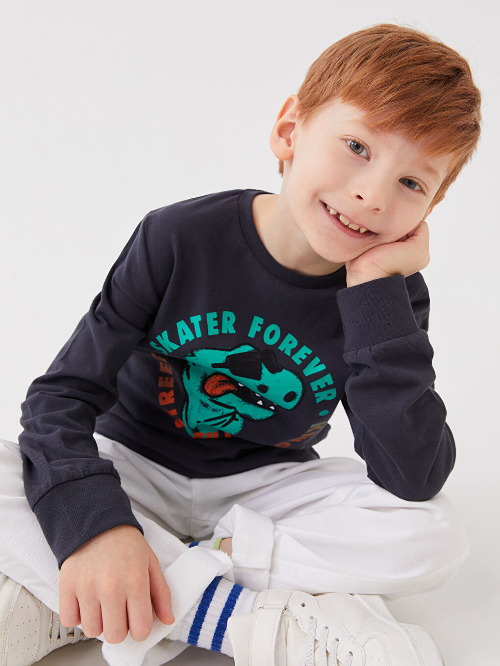 Crew Neck Printed Long Sleeve Boys' T-Shirt