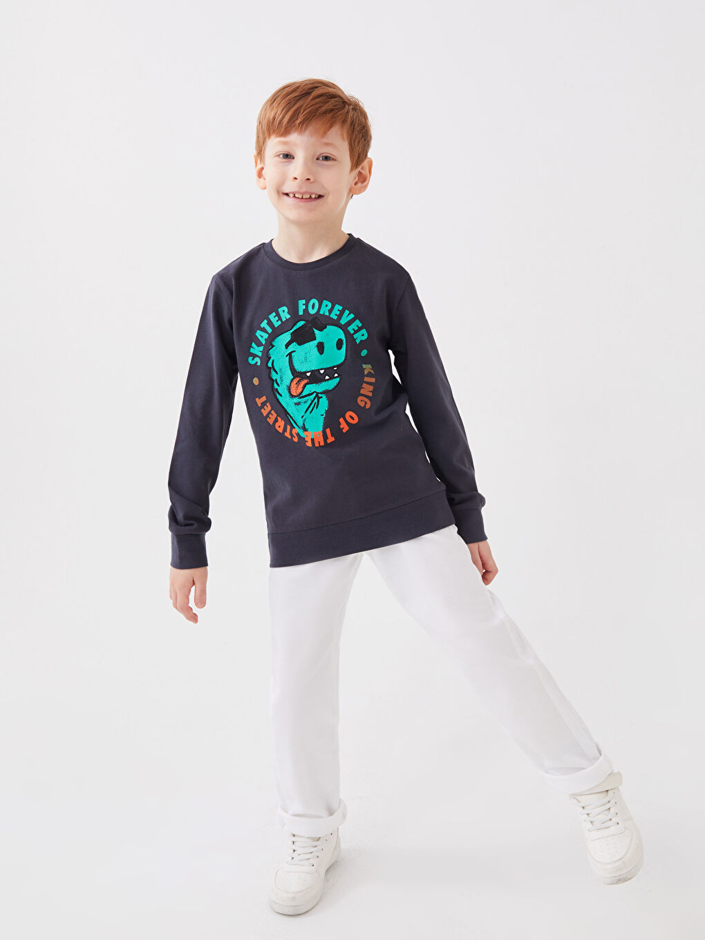 Crew Neck Printed Long Sleeve Boys' T-Shirt-1